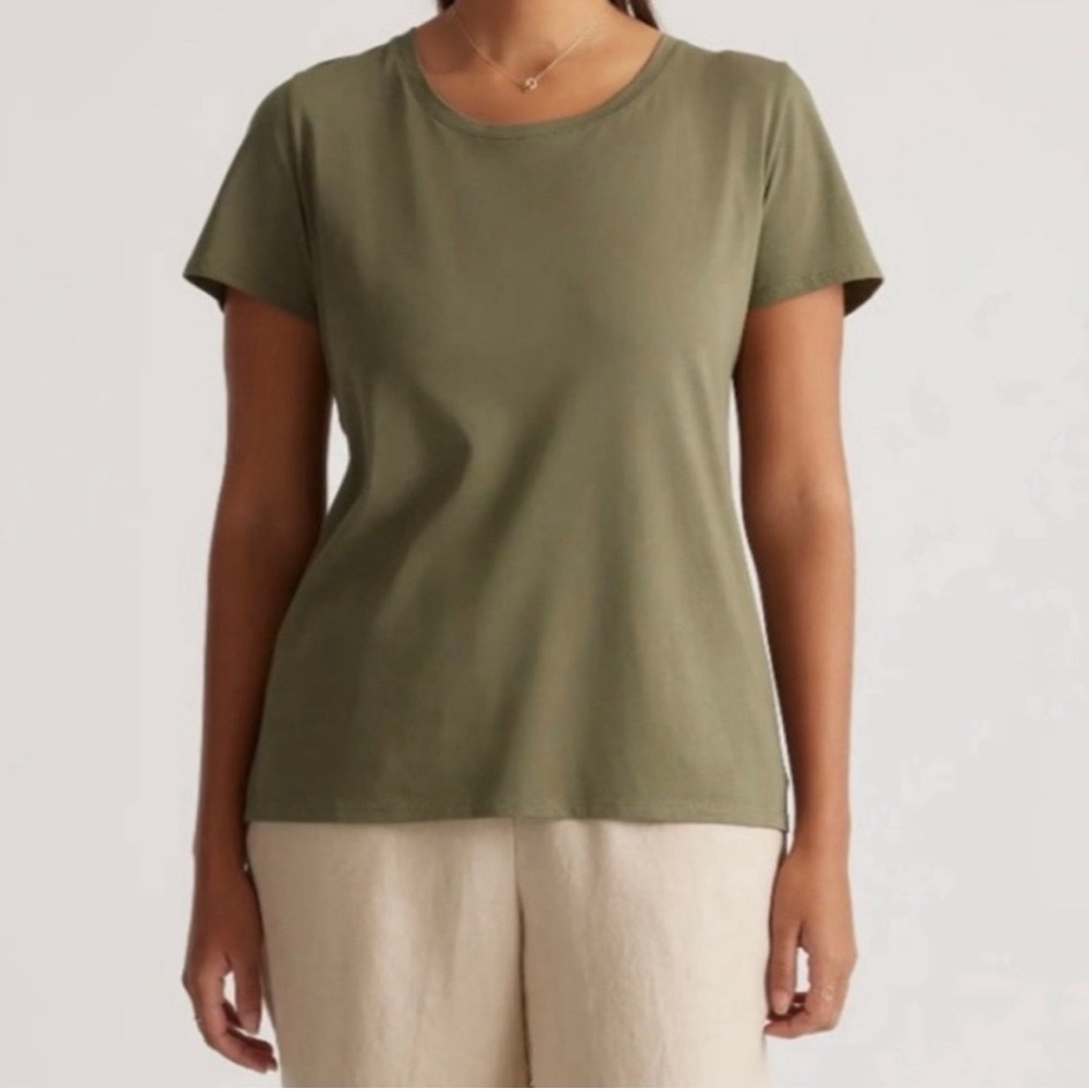 Quince Women’s Standard Green Cotton Blend Short Sleeve Crew Tee Shirt - Picture 2 of 6